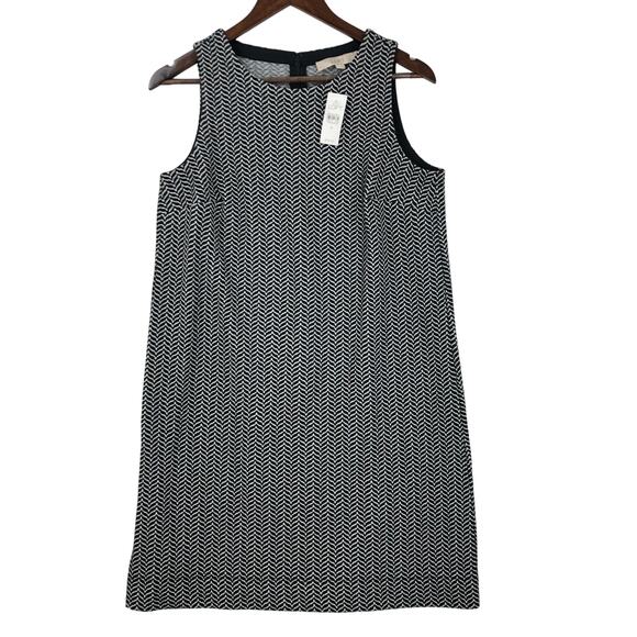 LOFT Sleeveless Chevron Knit Shift Dress Black White Women's Medium NWT - Picture 1 of 10